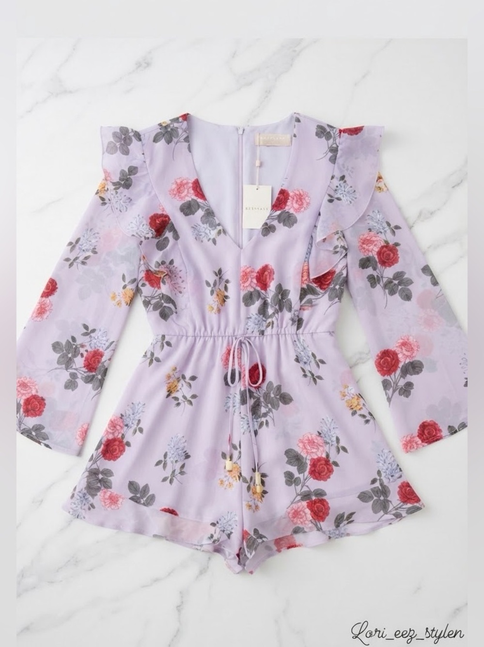 Brand New Keepsake the Label Lilac Floral Ruffle Sleeve Kids One-Piece Romper